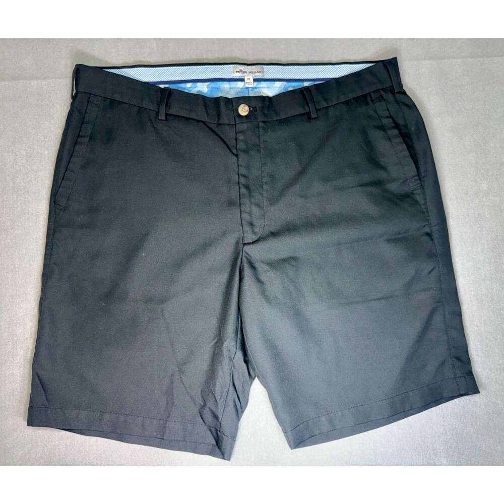 PETER MILLAR Salem High Drape Performance Golf Shorts Flat Front Black Men’s 38